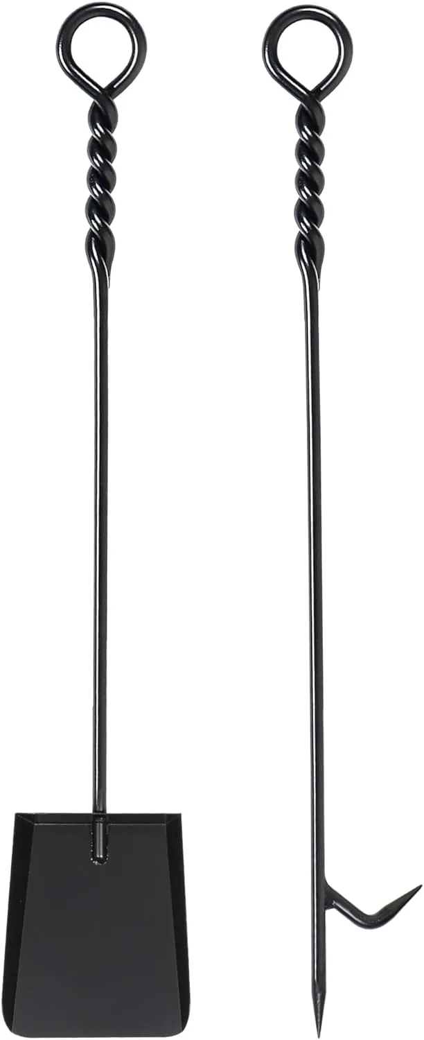 Fireplace Tools Set with 40inch Twisted Rope Design Fire Poker and Fireplace Shovel, Heavy Duty Handmade Fire Poker and Shovel for Outdoor Fire Pit Indoor FirePlace Solo Stove, Rustic Antique Style