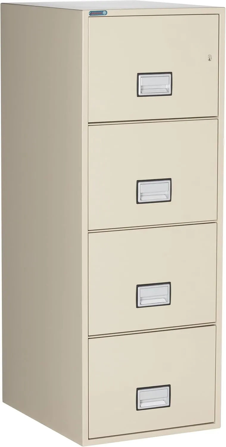 Fireproof File Cabinet – 4-Drawer Vertical, 25" – Legal & Letter Size – Locking Filing Cabinet with Key Lock & Hanging Rails – Water Seal – Impact Rated – Putty Color – LGL4W25P