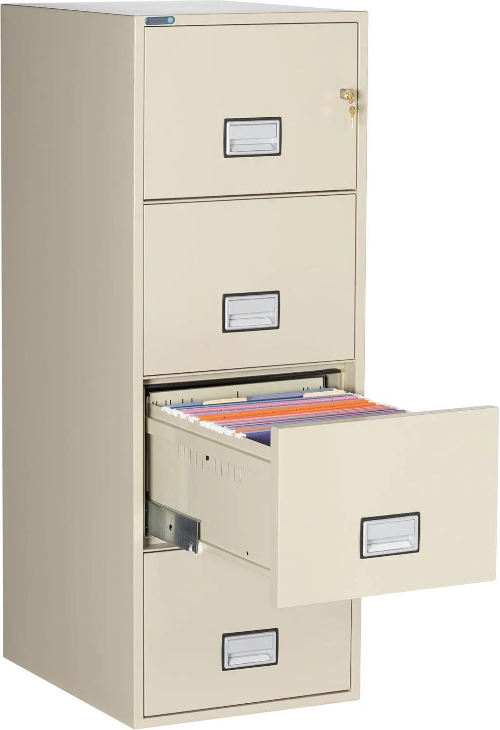 Fireproof File Cabinet – 4-Drawer Vertical, 25" – Legal & Letter Size – Locking Filing Cabinet with Key Lock & Hanging Rails – Water Seal – Impact Rated – Putty Color – LGL4W25P