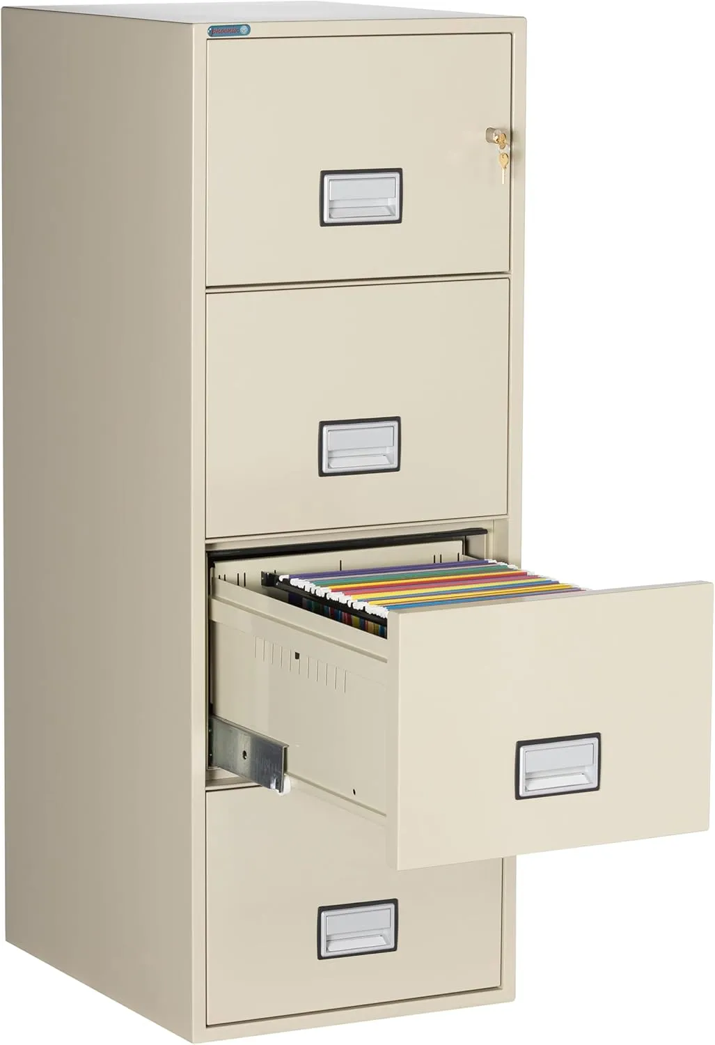Fireproof File Cabinet – 4-Drawer Vertical, 25" – Legal & Letter Size – Locking Filing Cabinet with Key Lock & Hanging Rails – Water Seal – Impact Rated – Putty Color – LGL4W25P