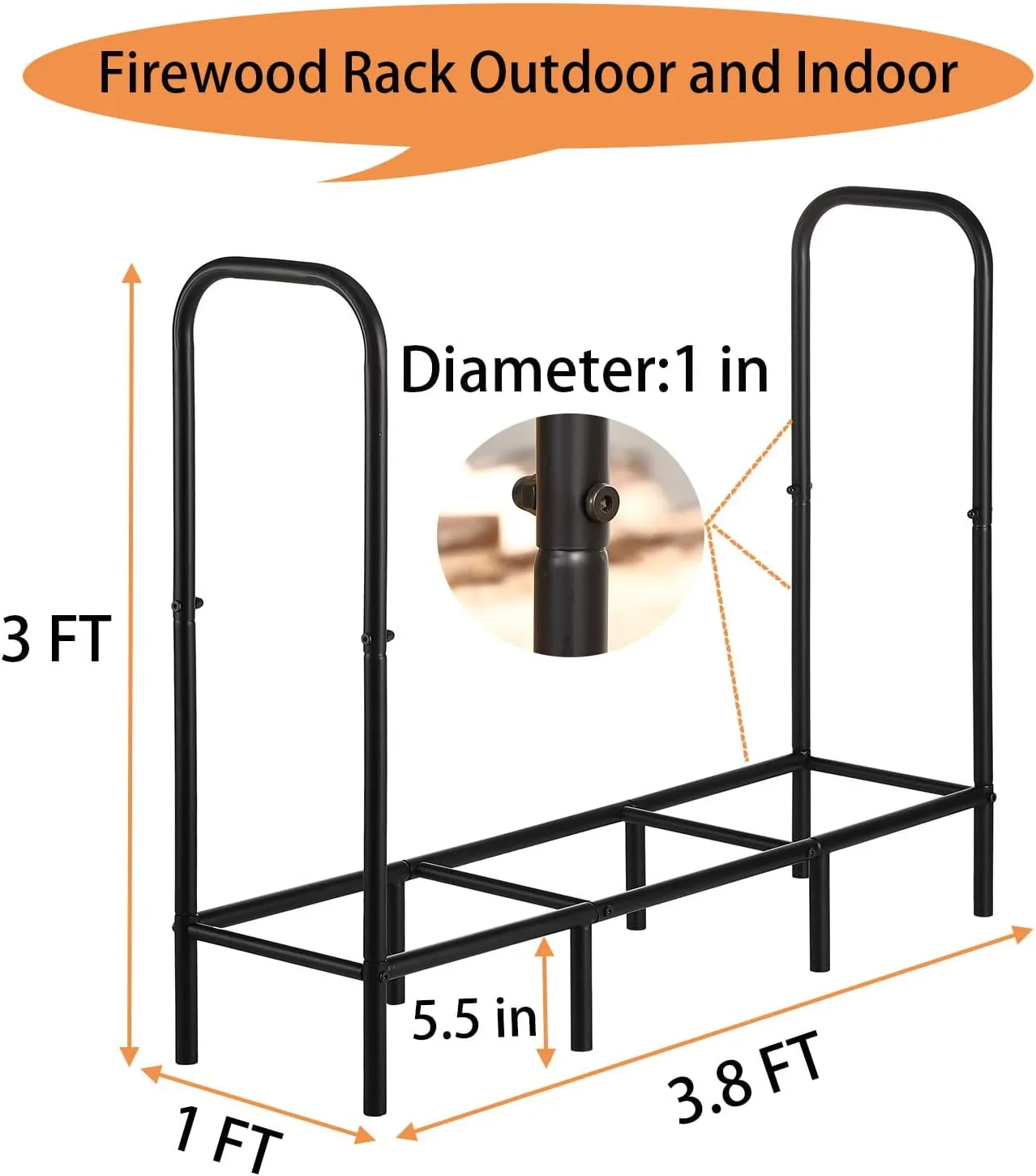 Firewood Rack Stand for Outdoor and Indoor,3.8FT(Capacity 400 lbs) Heavy Duty Wood Racks Outdoor for Firewood,Fireplace Logs Holder,Metal Fire Wood Storage Organizer