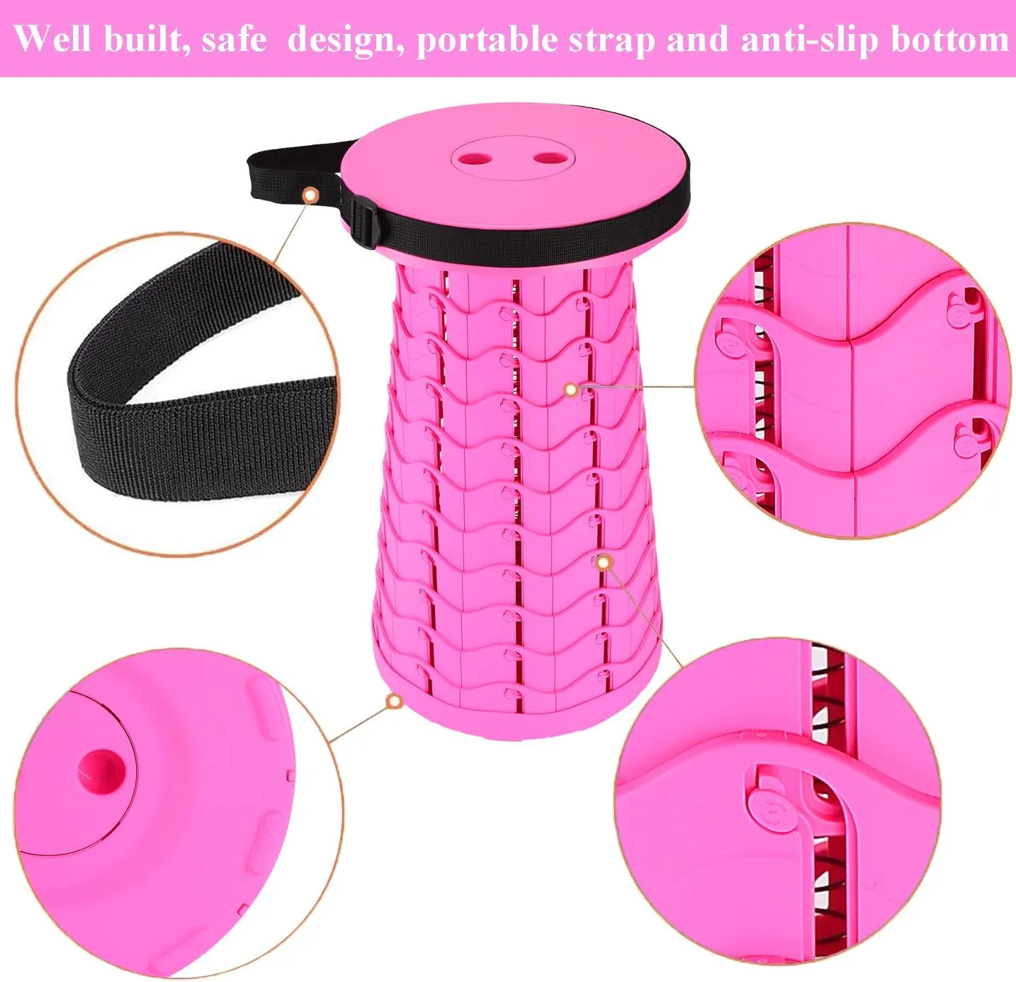 Fishboy Upgraded Collapsible Stool, 400lbs Max Weight, Lightweight But Sturdy, Portable Retractable Folding Telescoping Foldable Camping Stool for Adults Outdoor Fishing Hiking Gardening Travel BBQ