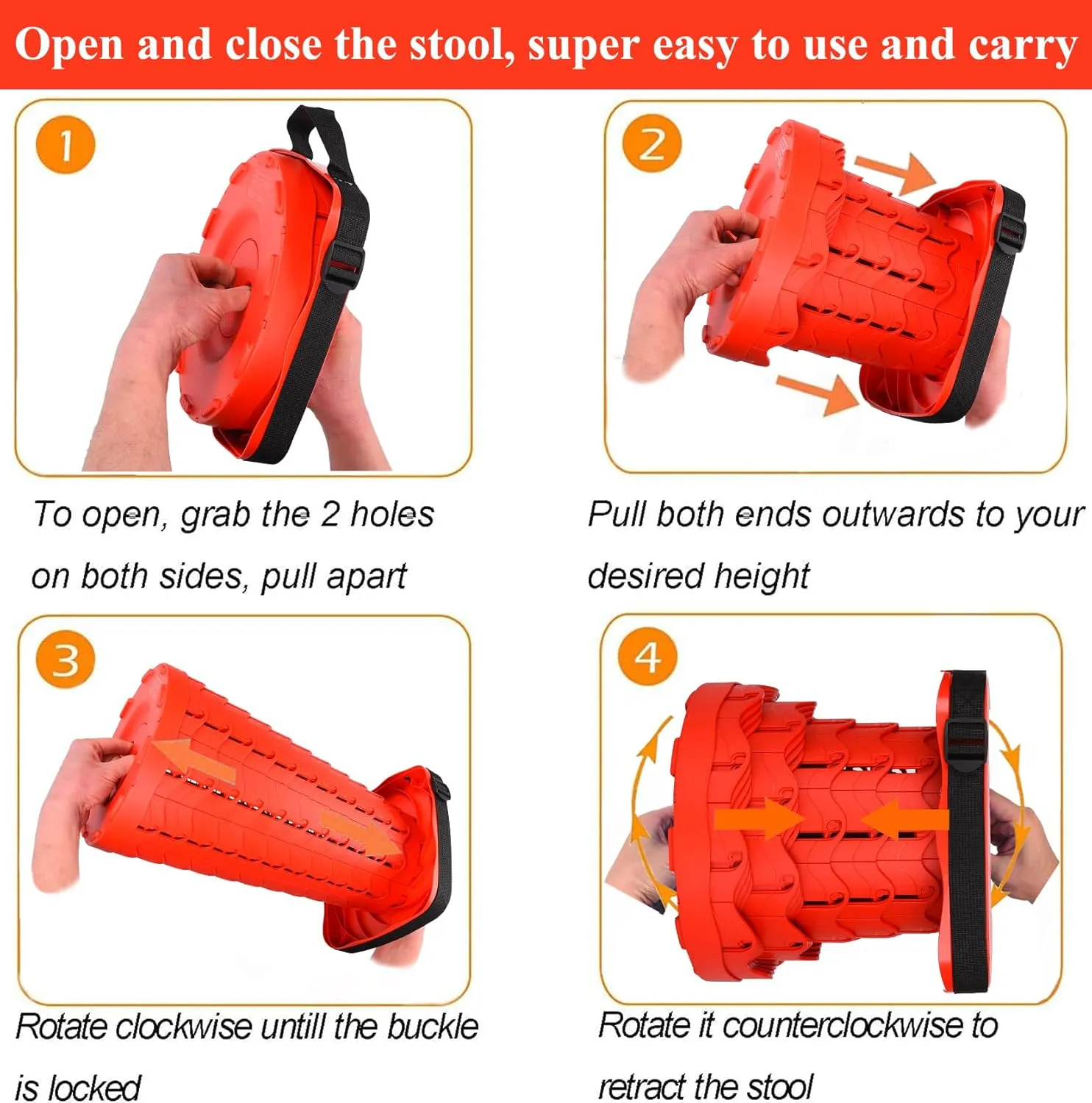 Fishboy Upgraded Square Collapsible Stool, 400lbs Max Weight, Lightweight But Sturdy, Portable Retractable Folding Telescoping Foldable Camping Stool for Adults Outdoor Fishing Hiking Travel BBQ