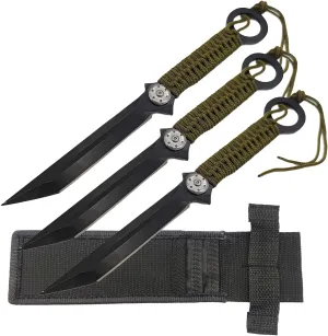 Fixed Blade Outdoor Camping Hunting Knives 3 pcs, Green Rope Handle