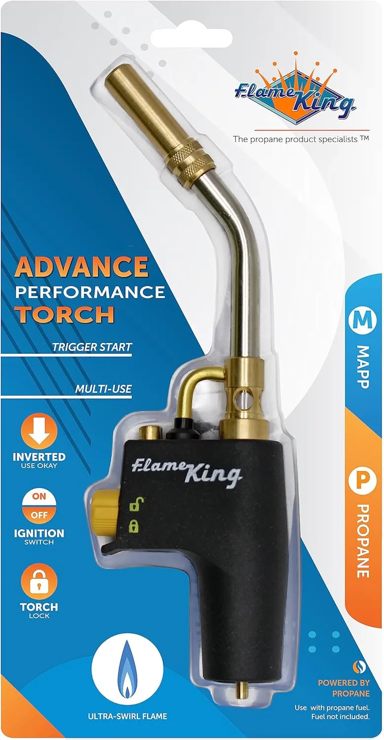 Flame King FK4500CGA High Intensity Propane Torch Head for Soldering, Brazing, Plumbing, Lighting Charcoal/Fire Pits, Compatible with 1LB Cylinders, MAPP, and MAP-PRO