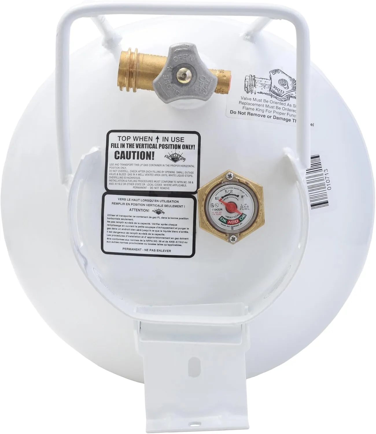 Flame King YSN201HZL 20-LB Steel Horizontal Propane Tank Cylinder for Fire Pits and Tables, Patio Heaters, Barbeques, RVs, and Truck Campers, White