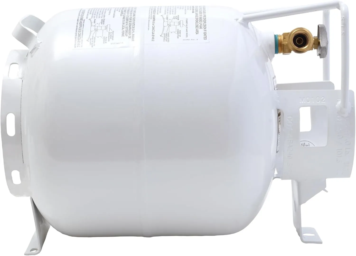 Flame King YSN201HZL 20-LB Steel Horizontal Propane Tank Cylinder for Fire Pits and Tables, Patio Heaters, Barbeques, RVs, and Truck Campers, White