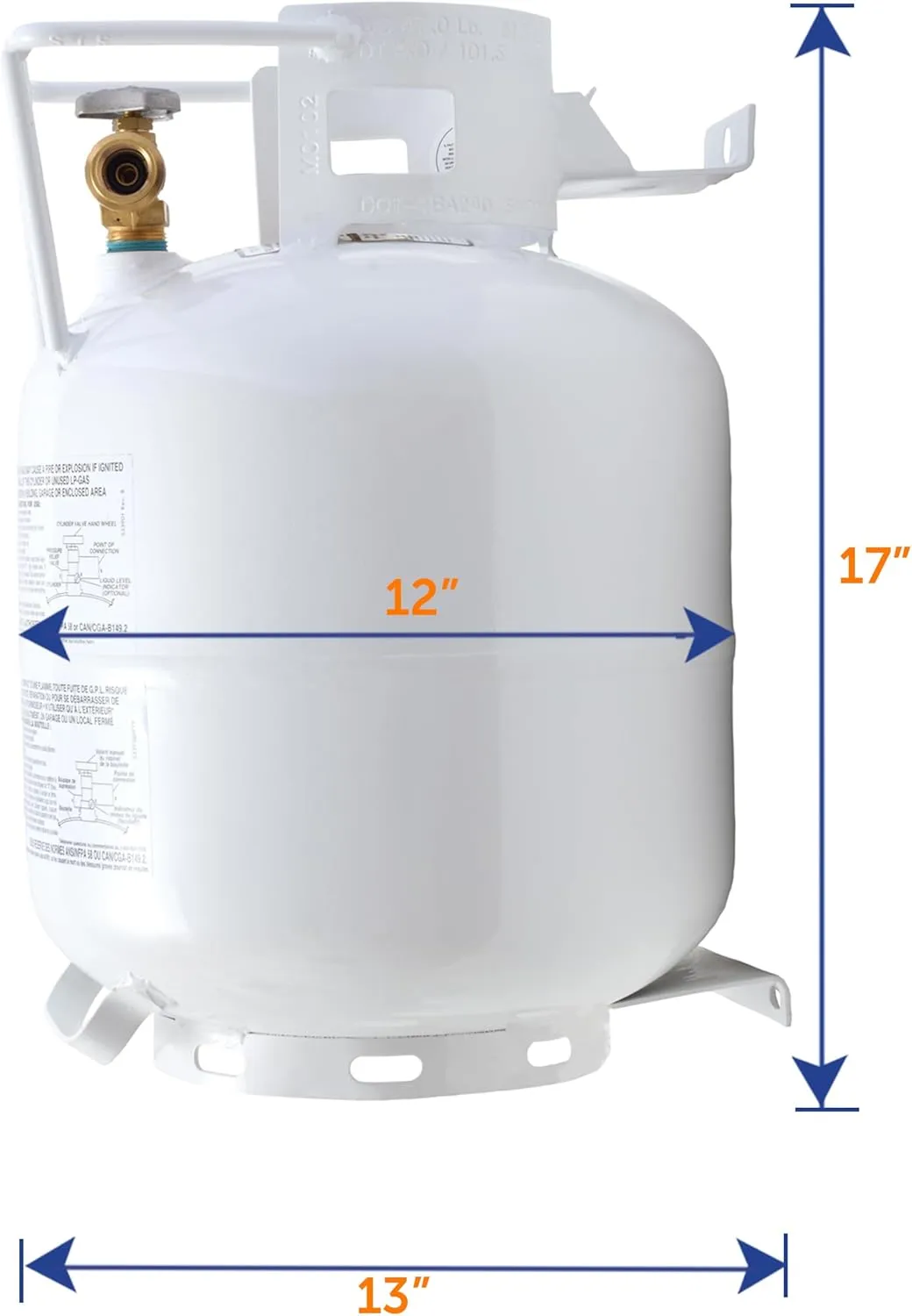 Flame King YSN201HZL 20-LB Steel Horizontal Propane Tank Cylinder for Fire Pits and Tables, Patio Heaters, Barbeques, RVs, and Truck Campers, White