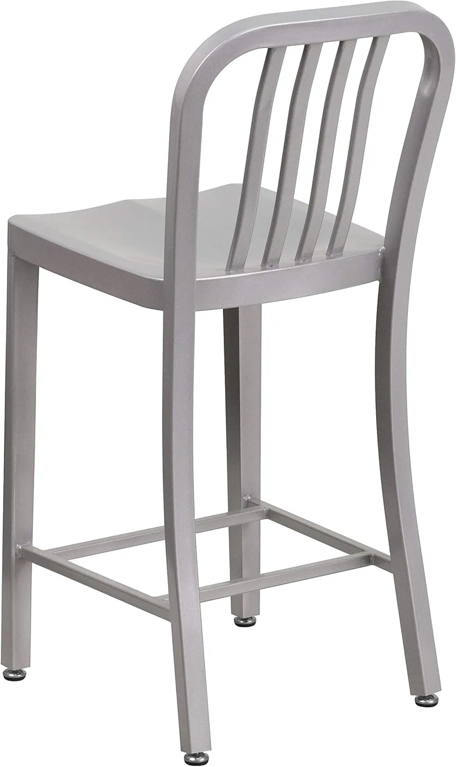 Flash Furniture 24" Commercial Grade Metal Counter Height Stool with Footrest, Modern Vertical Slat Back Stool for Restaurants and Kitchens, Silver