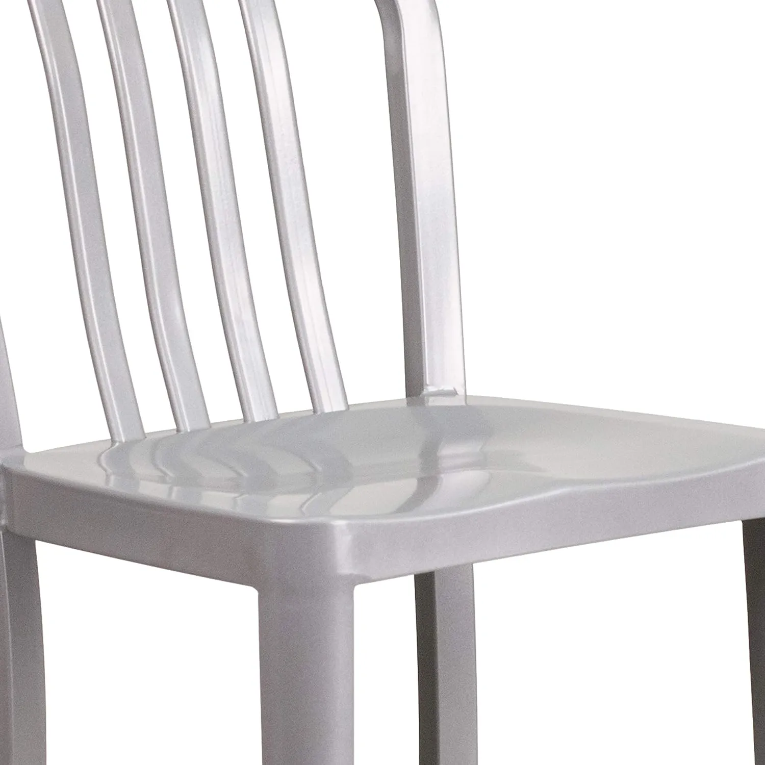 Flash Furniture 24" Commercial Grade Metal Counter Height Stool with Footrest, Modern Vertical Slat Back Stool for Restaurants and Kitchens, Silver
