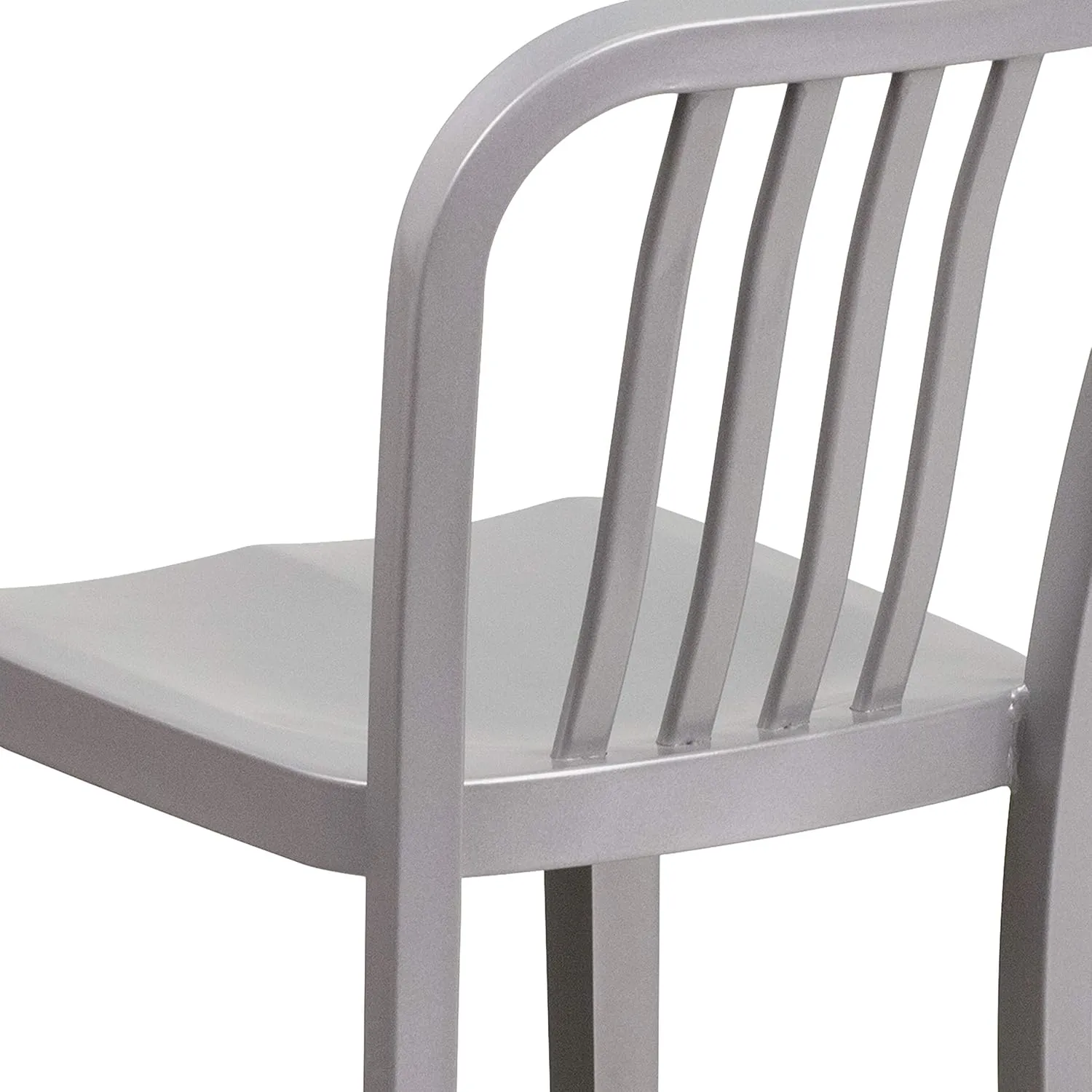 Flash Furniture 24" Commercial Grade Metal Counter Height Stool with Footrest, Modern Vertical Slat Back Stool for Restaurants and Kitchens, Silver