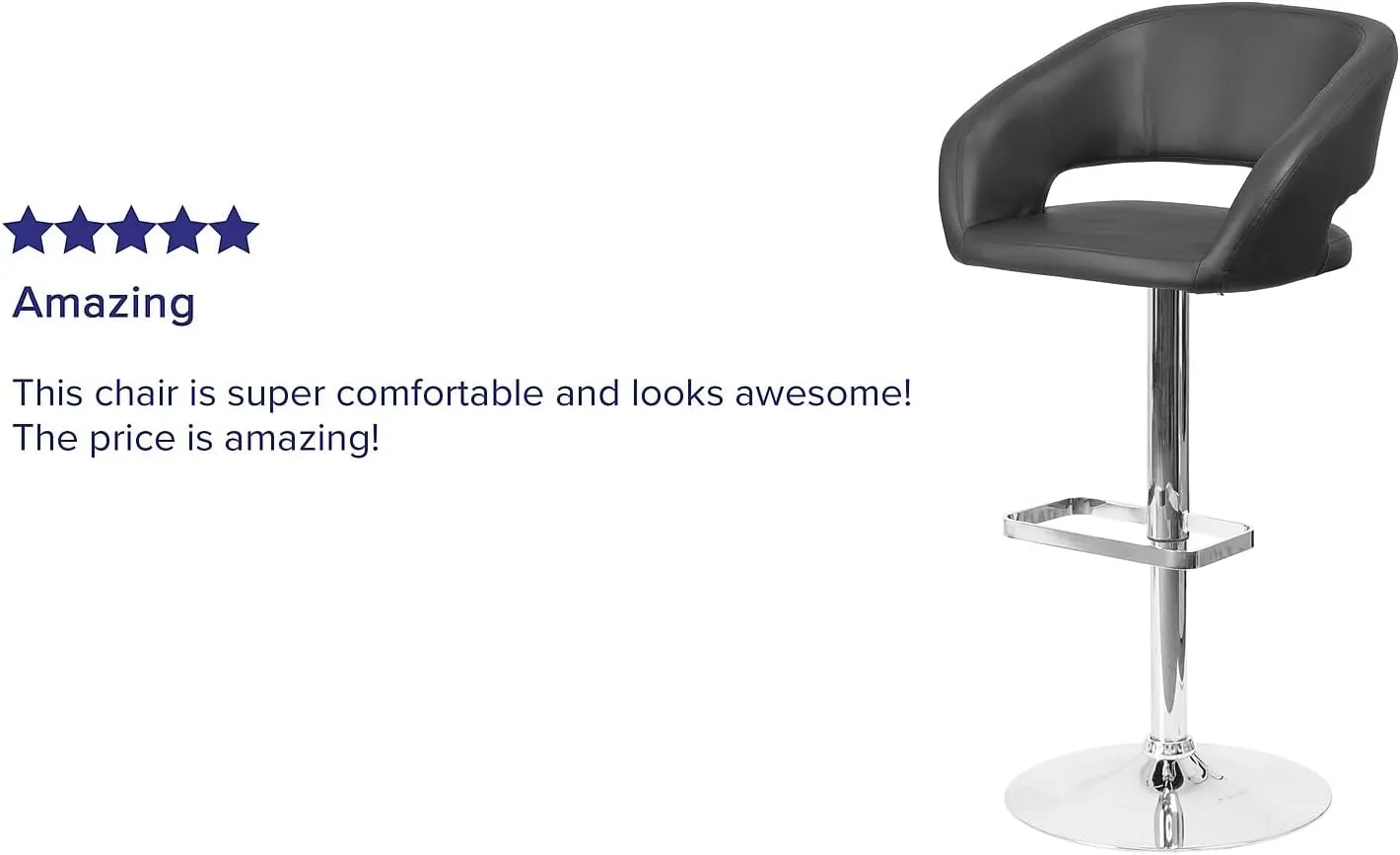 Flash Furniture Erik Comfortable & Stylish Contemporary Barstool with Rounded Mid-Back and Foot Rest, Adjustable Height - Black Vinyl with Chrome Base