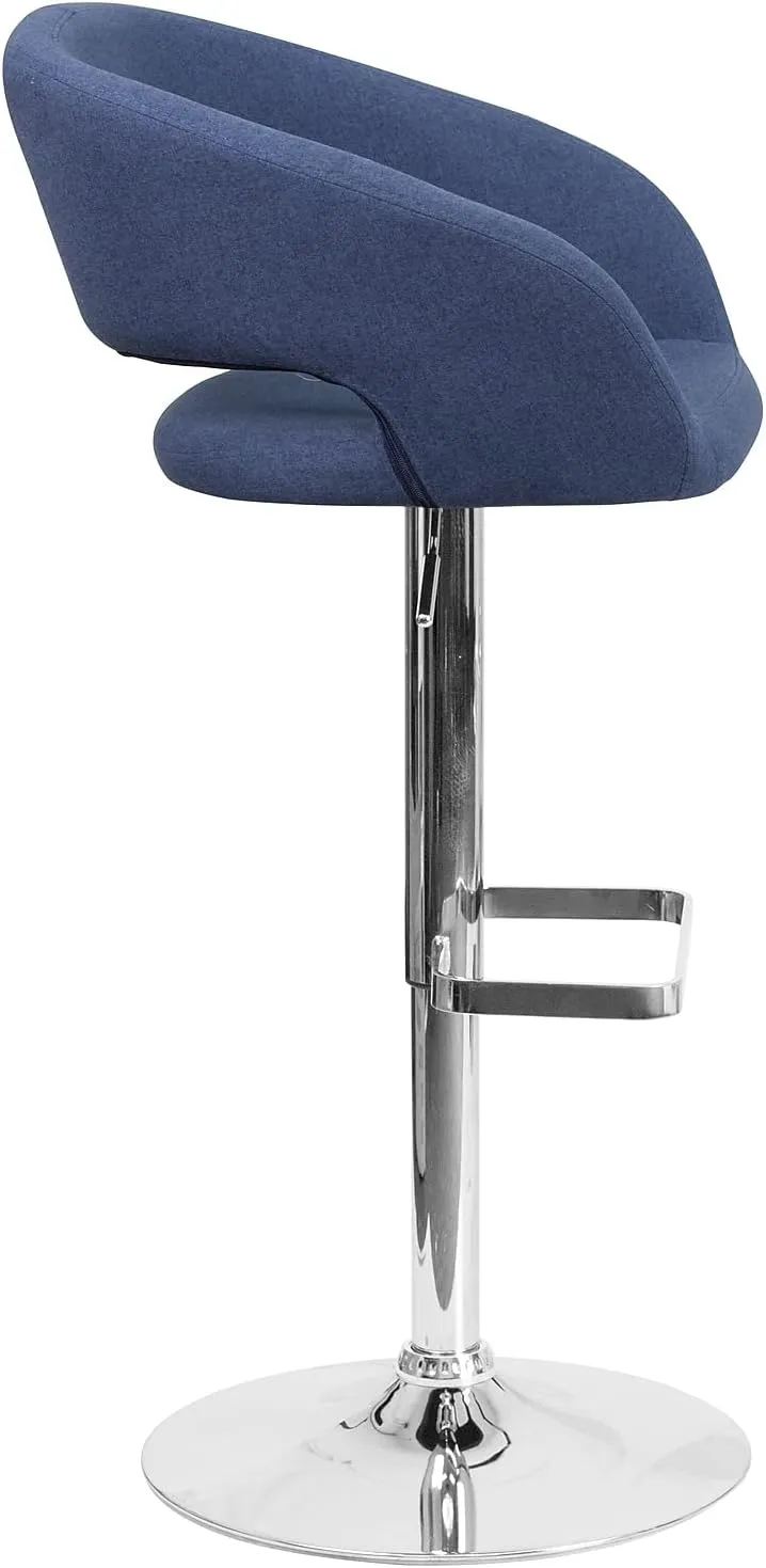 Flash Furniture Erik Comfortable & Stylish Contemporary Barstool with Rounded Mid-Back and Foot Rest, Adjustable Height - Blue Fabric with Chrome Base