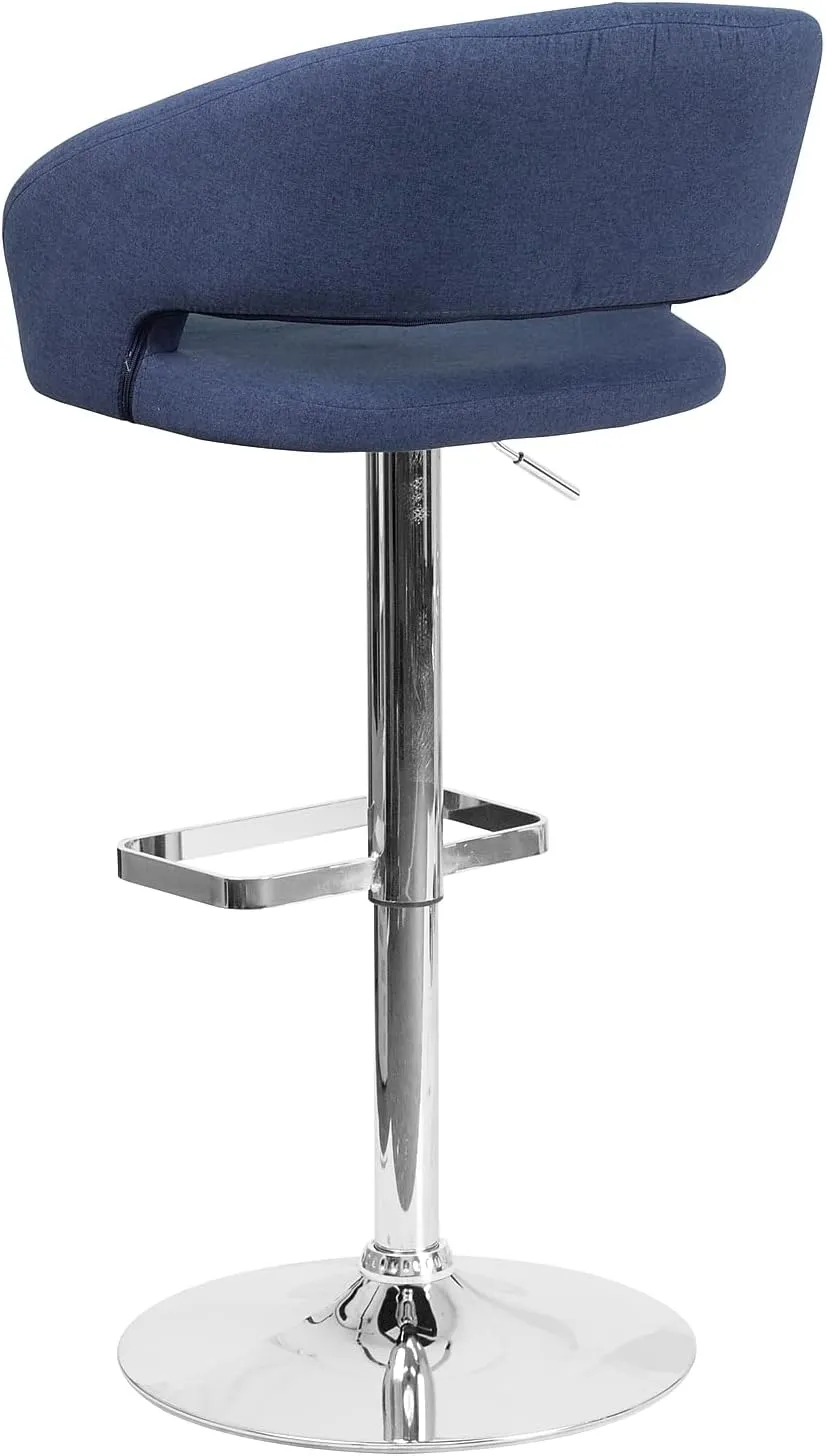 Flash Furniture Erik Comfortable & Stylish Contemporary Barstool with Rounded Mid-Back and Foot Rest, Adjustable Height - Blue Fabric with Chrome Base