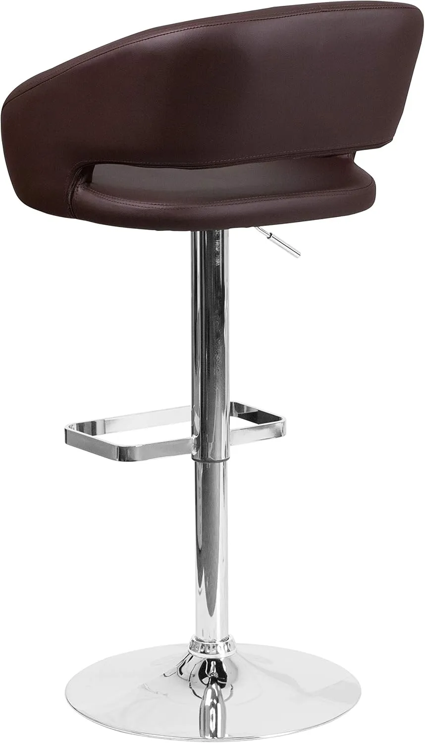 Flash Furniture Erik Comfortable & Stylish Contemporary Barstool with Rounded Mid-Back and Foot Rest, Adjustable Height - Brown Vinyl with Chrome Base