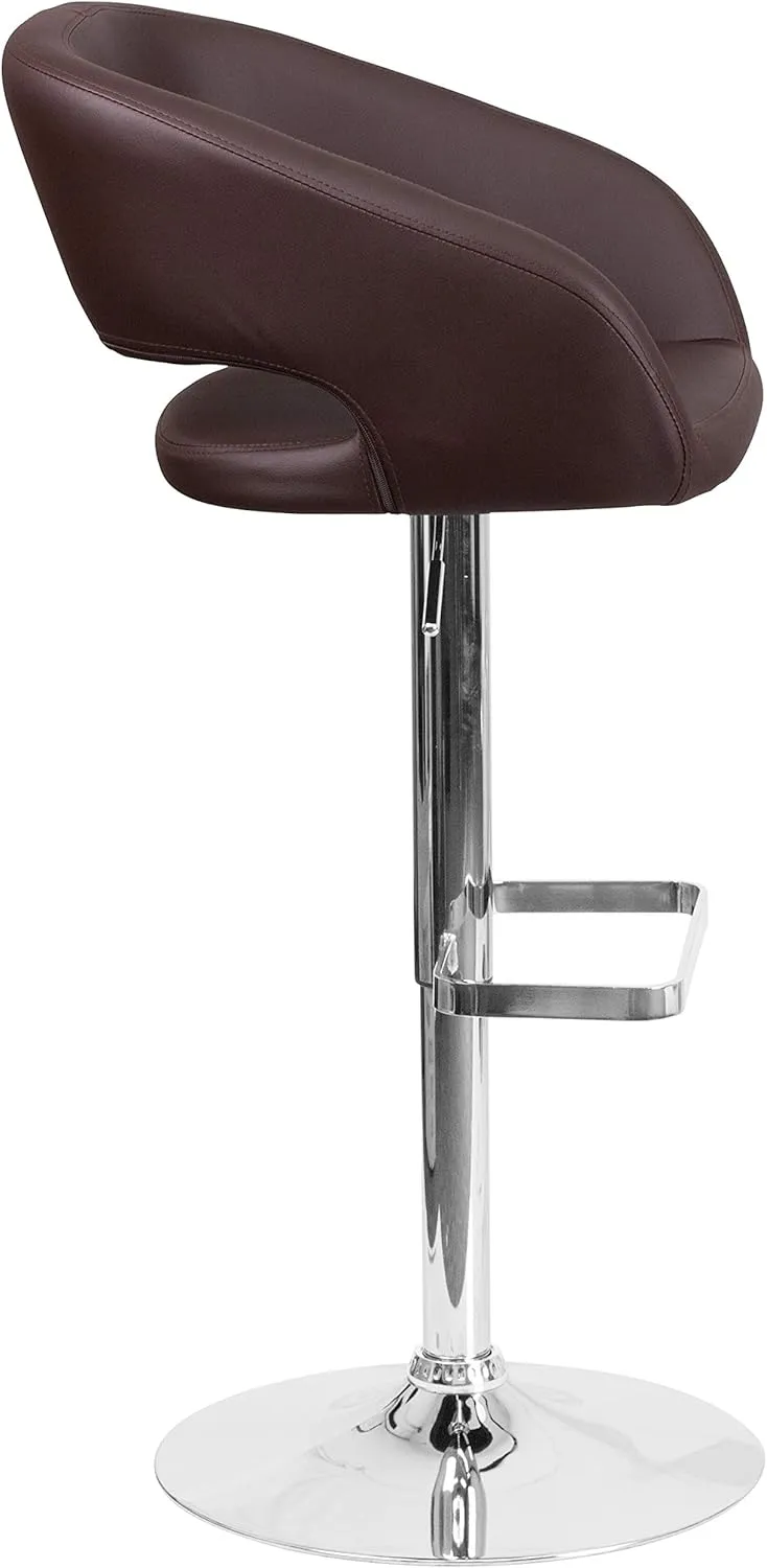 Flash Furniture Erik Comfortable & Stylish Contemporary Barstool with Rounded Mid-Back and Foot Rest, Adjustable Height - Brown Vinyl with Chrome Base