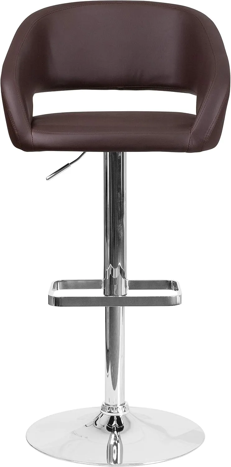 Flash Furniture Erik Comfortable & Stylish Contemporary Barstool with Rounded Mid-Back and Foot Rest, Adjustable Height - Brown Vinyl with Chrome Base