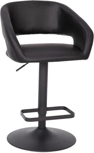 Flash Furniture Erik Contemporary Adjustable Height Barstool with Footrest and Rounded Mid-Back, Upholstered Bar or Counter Height Stool, Black