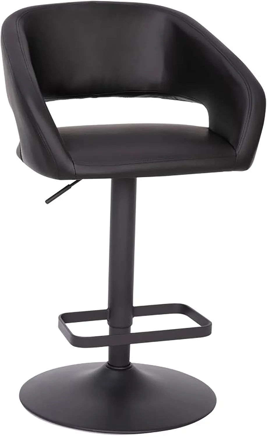 Flash Furniture Erik Contemporary Adjustable Height Barstool with Footrest and Rounded Mid-Back, Upholstered Bar or Counter Height Stool, Black