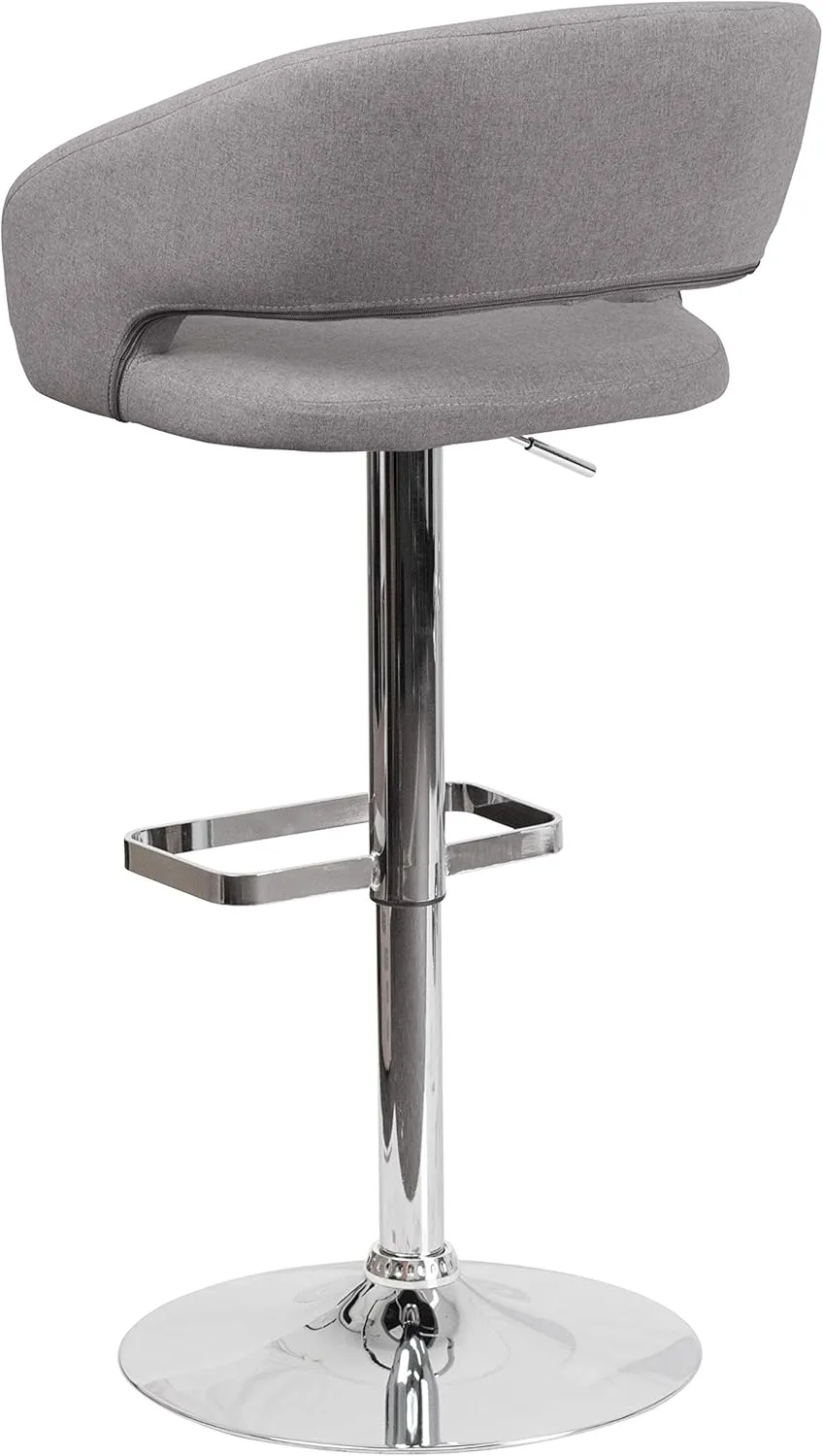 Flash Furniture Erik Contemporary Adjustable Height Barstool with Footrest and Rounded Mid-Back, Upholstered Bar or Counter Height Stool, Gray/Chrome