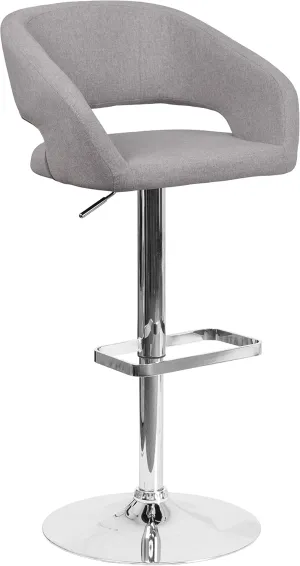Flash Furniture Erik Contemporary Adjustable Height Barstool with Footrest and Rounded Mid-Back, Upholstered Bar or Counter Height Stool, Gray/Chrome
