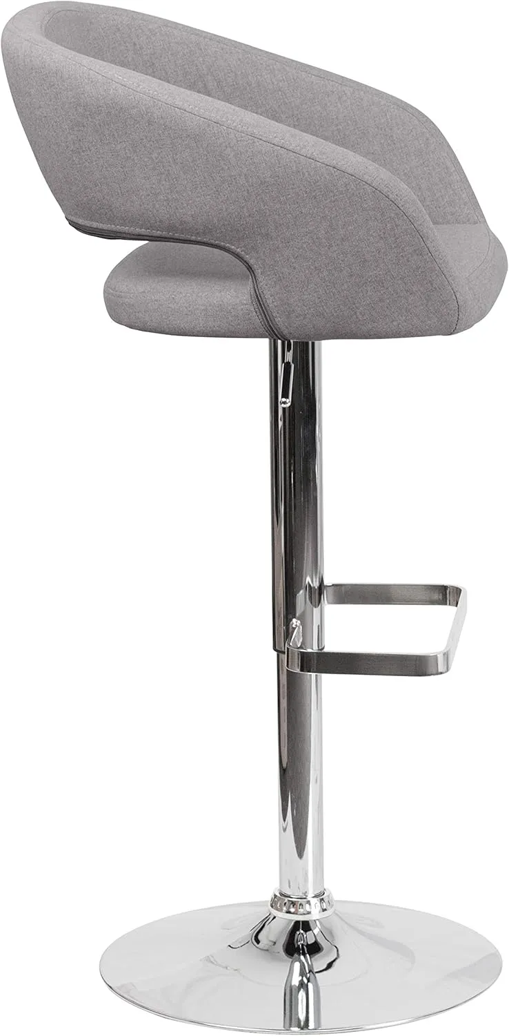 Flash Furniture Erik Contemporary Adjustable Height Barstool with Footrest and Rounded Mid-Back, Upholstered Bar or Counter Height Stool, Gray/Chrome