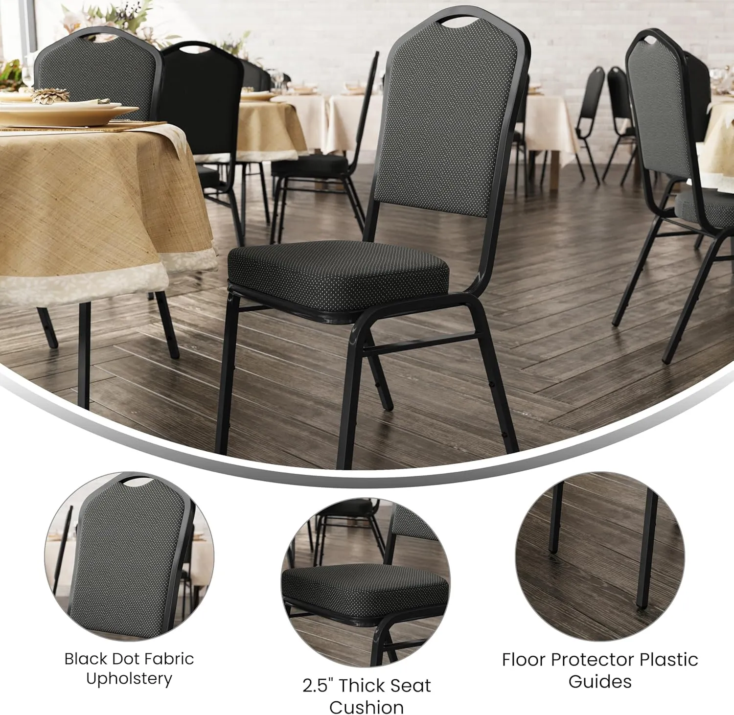 Flash Furniture Hercules Series Crown Back Stacking Banquet Chair in Black Patterned Fabric - Black Frame