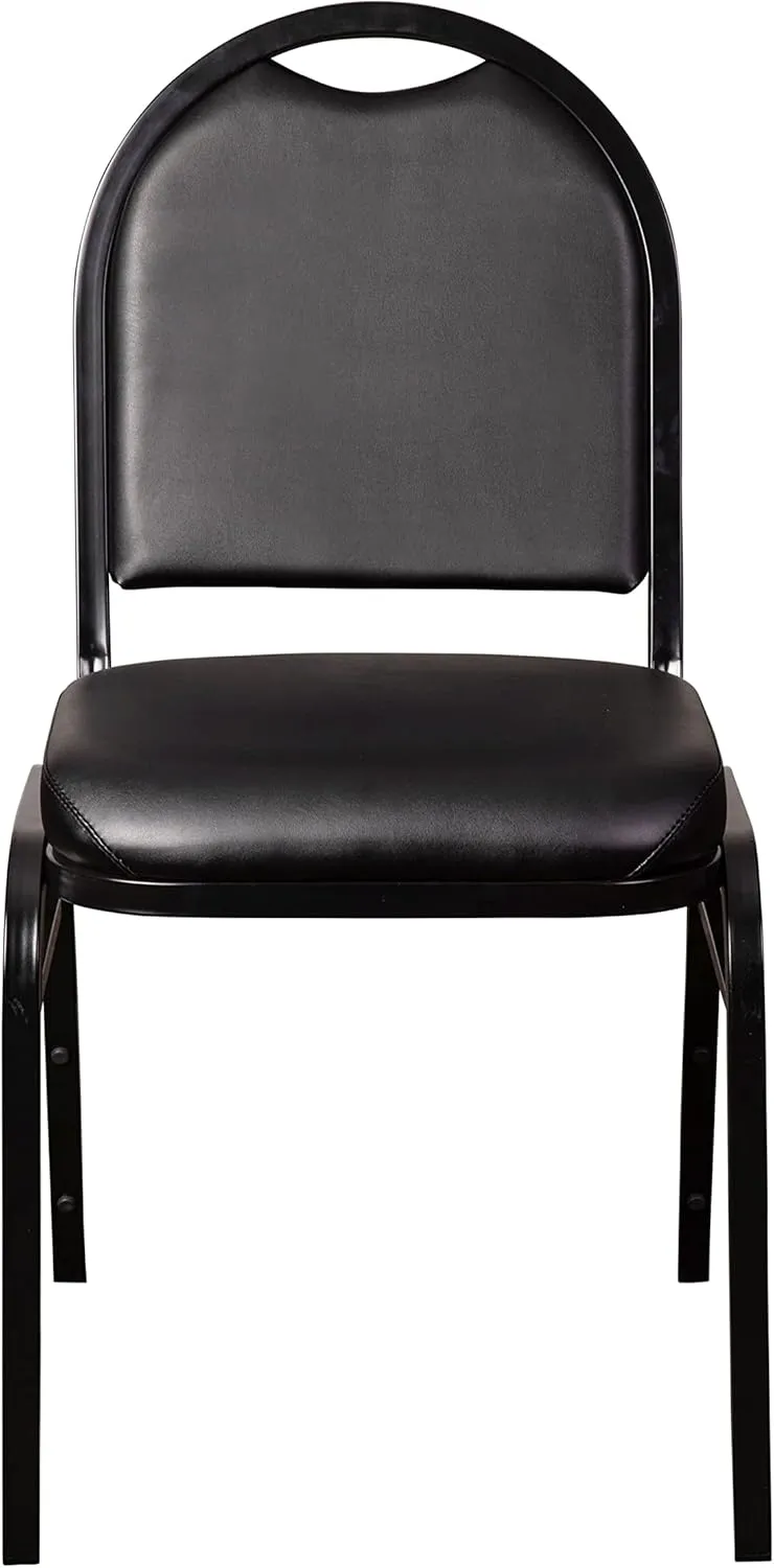 Flash Furniture HERCULES Set of 4 Commercial Grade 500 LB. Capacity Dome Back Stack Chairs - Black Vinyl Upholstery - Black Metal Frames - Built-In Handle
