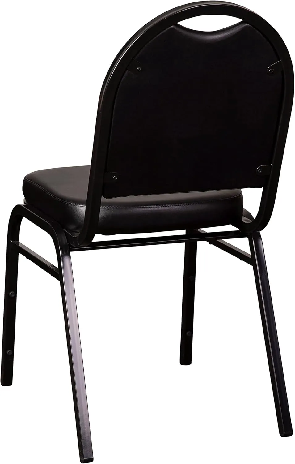 Flash Furniture HERCULES Set of 4 Commercial Grade 500 LB. Capacity Dome Back Stack Chairs - Black Vinyl Upholstery - Black Metal Frames - Built-In Handle