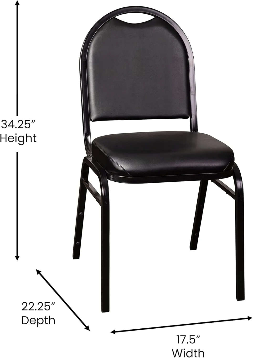 Flash Furniture HERCULES Set of 4 Commercial Grade 500 LB. Capacity Dome Back Stack Chairs - Black Vinyl Upholstery - Black Metal Frames - Built-In Handle