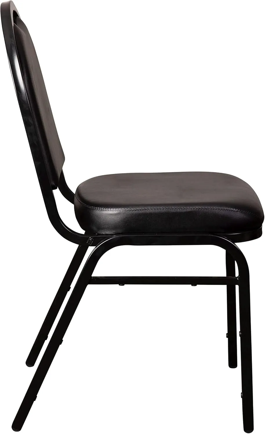 Flash Furniture HERCULES Set of 4 Commercial Grade 500 LB. Capacity Dome Back Stack Chairs - Black Vinyl Upholstery - Black Metal Frames - Built-In Handle