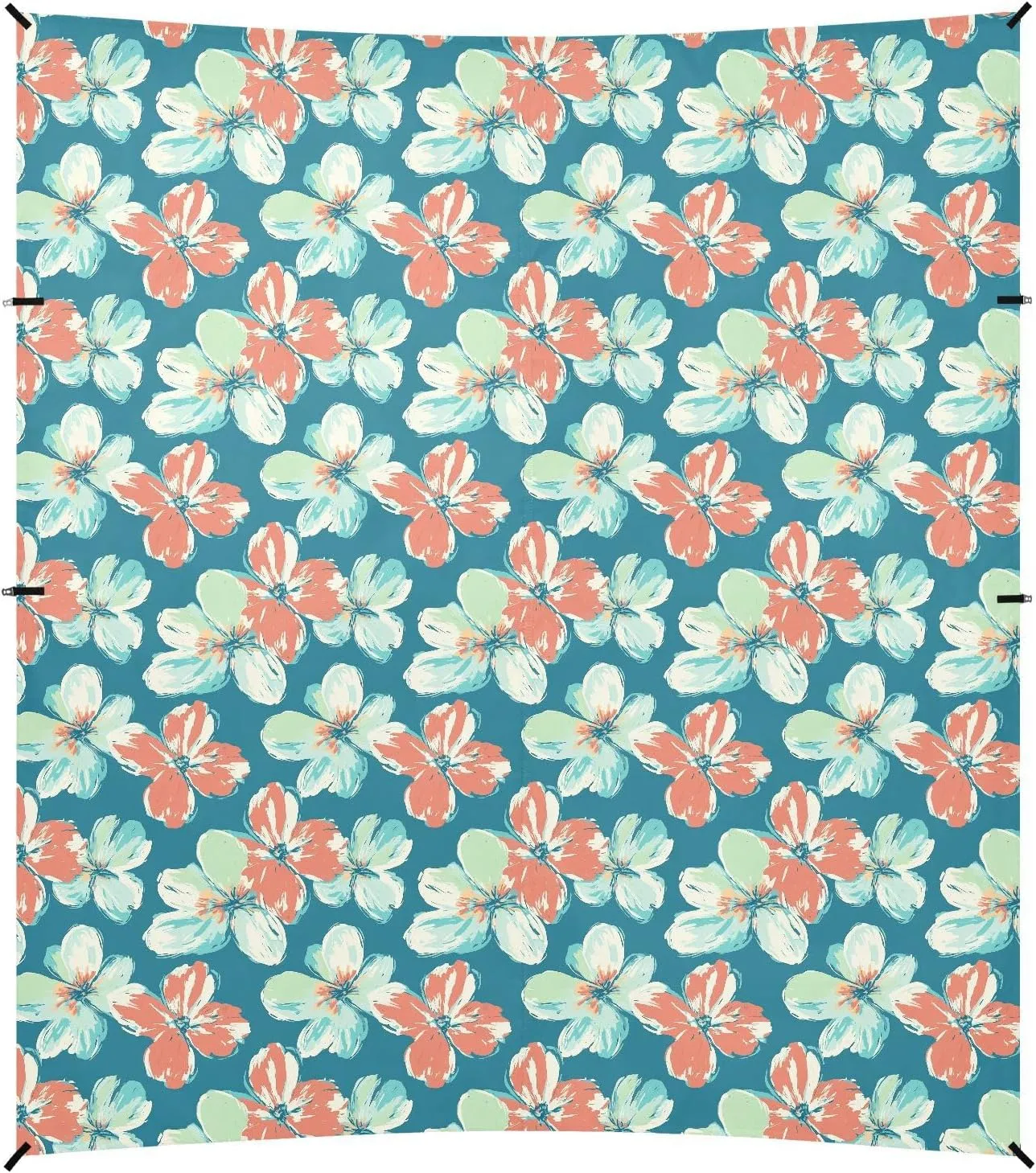 Flowers Turquoise and Coral Beach Canopy UPF50  Protection Water-Resistant Portable Sunshade with Sandbags and Shovel for Camping, Picnics, Backyard