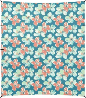 Flowers Turquoise and Coral Beach Canopy UPF50  Protection Water-Resistant Portable Sunshade with Sandbags and Shovel for Camping, Picnics, Backyard