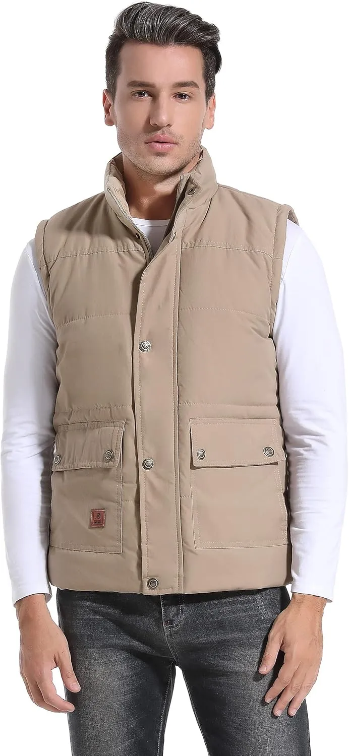 Flygo Men's Winter Warm Outdoor Padded Puffer Vest Thick Fleece Lined Sleeveless Jacket