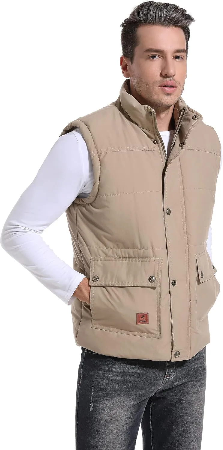 Flygo Men's Winter Warm Outdoor Padded Puffer Vest Thick Fleece Lined Sleeveless Jacket