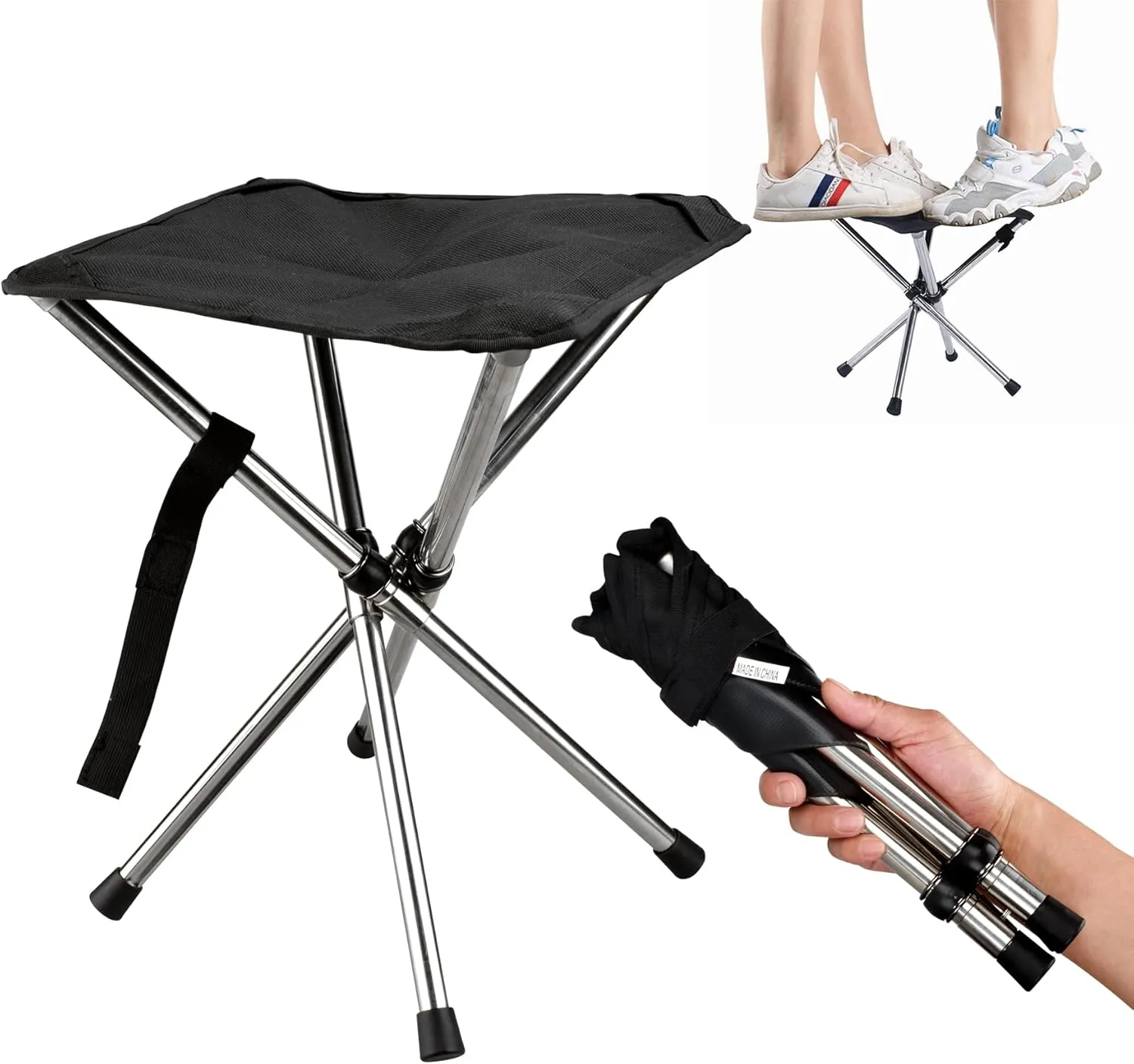 Folding Camping Stool - 13.8" BBQ Small Foldable Stool for Adults - Ideal for Outdoor Activities, Hiking, Barbecue, Bonfire, Travel- 275 lb Weight Capacity with Carry Bag (1)