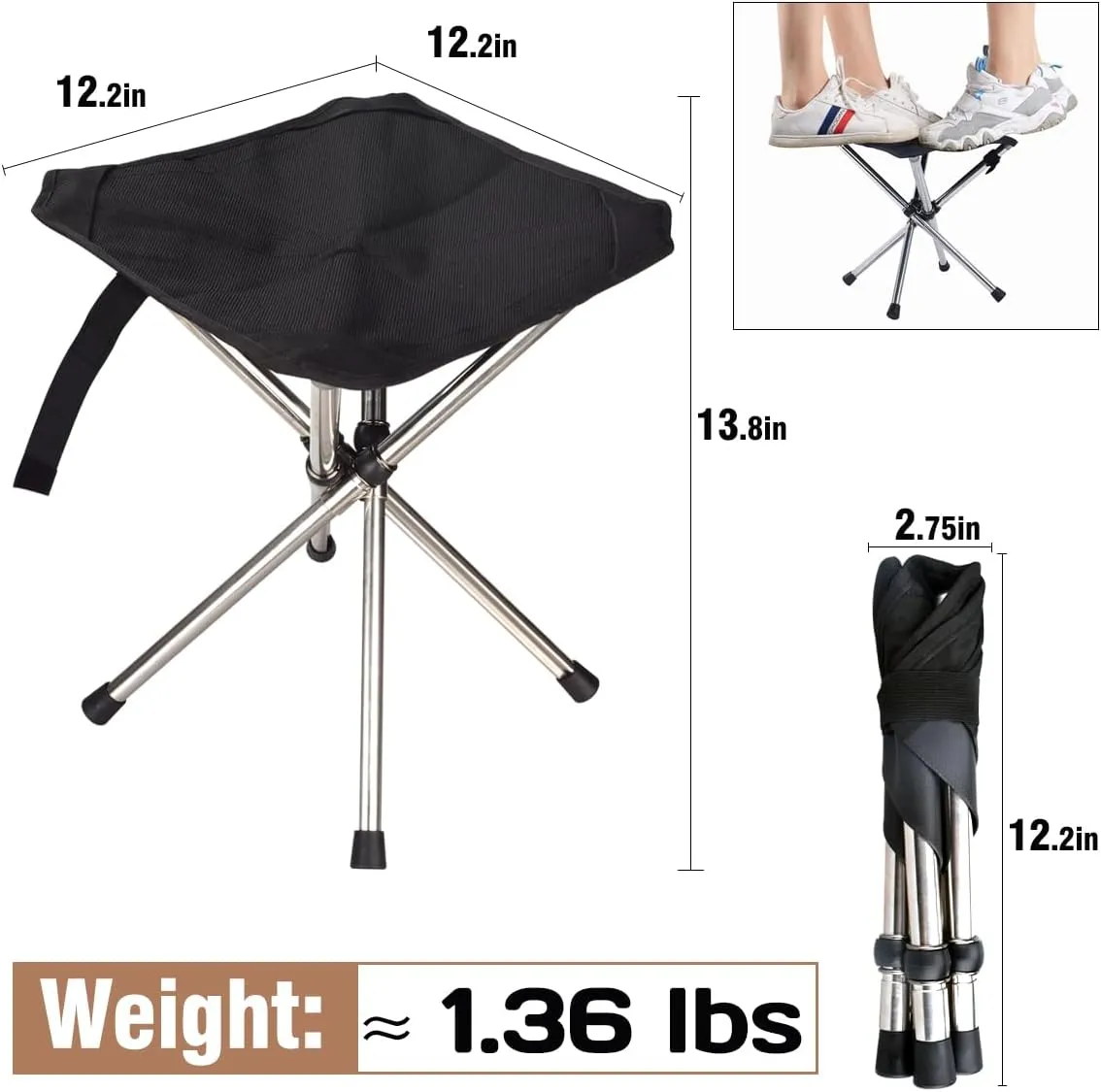 Folding Camping Stool - 13.8" BBQ Small Foldable Stool for Adults - Ideal for Outdoor Activities, Hiking, Barbecue, Bonfire, Travel- 275 lb Weight Capacity with Carry Bag (1)