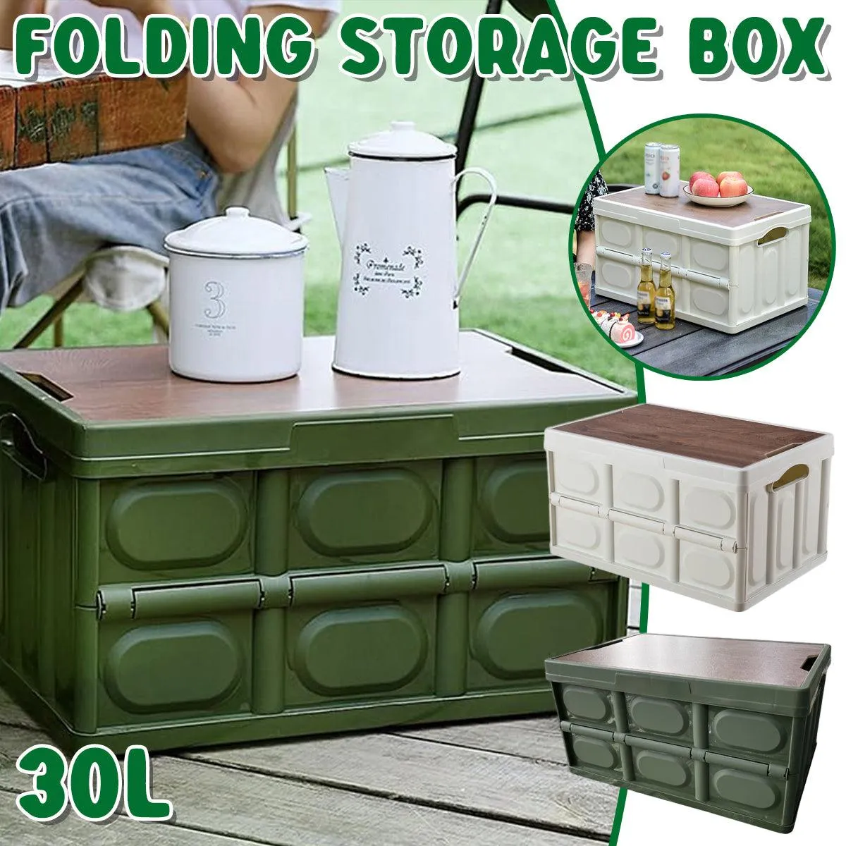 Folding Camping Storage Box Outdoor Stackable Container with Lid Home Organizer