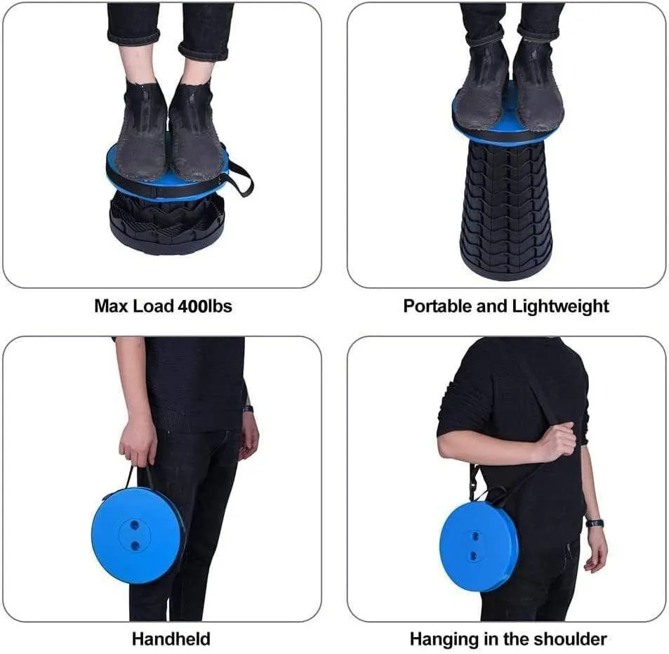 Folding Collapsible Camping Stool – Adjustable Height, 400LB Load Capacity, Portable and Durable