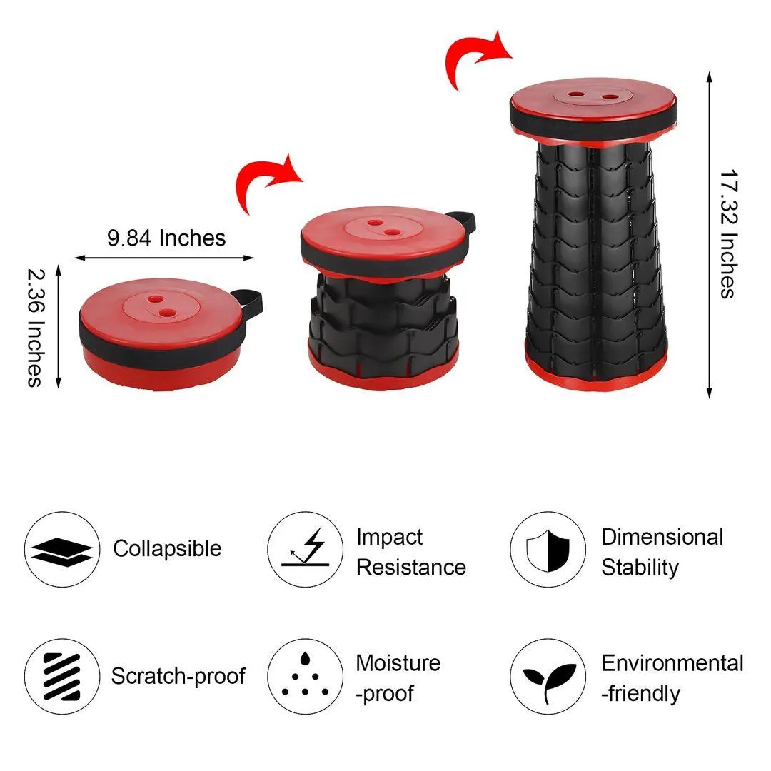 Folding Collapsible Camping Stool – Adjustable Height, 400LB Load Capacity, Portable and Durable