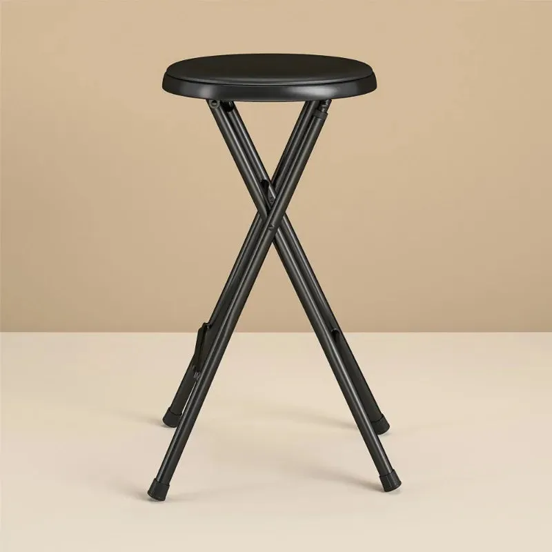 Folding Metal Stool, Black，Slip-Resistant, Padded，Easy to clean，Lightly padded seat