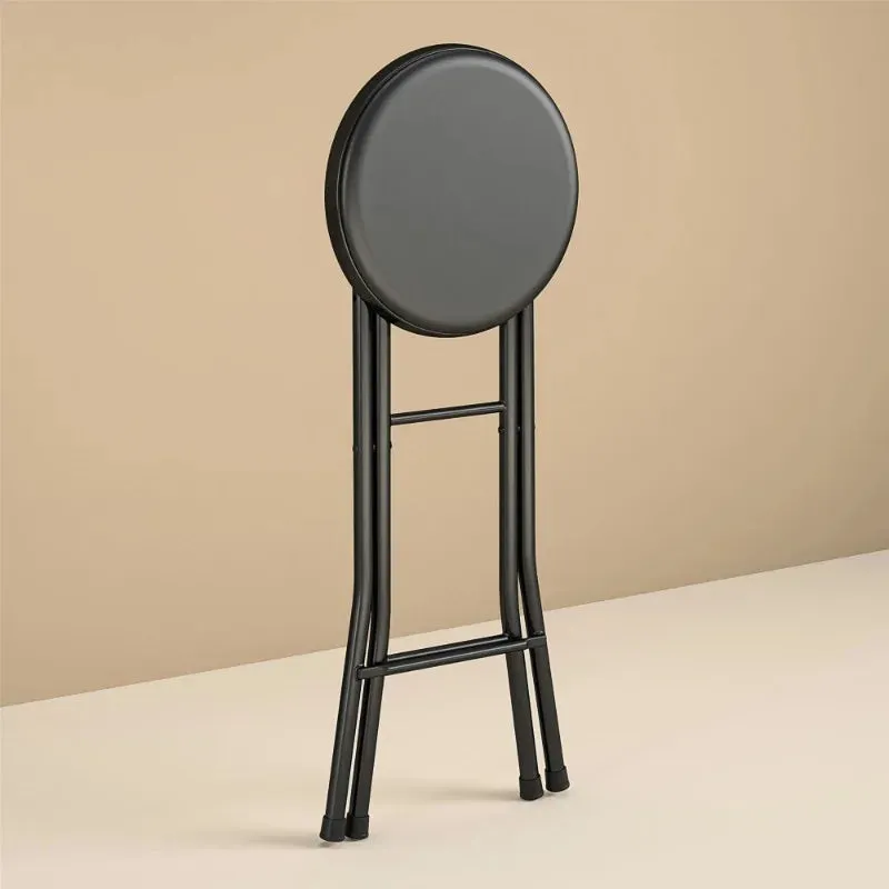 Folding Metal Stool, Black，Slip-Resistant, Padded，Easy to clean，Lightly padded seat