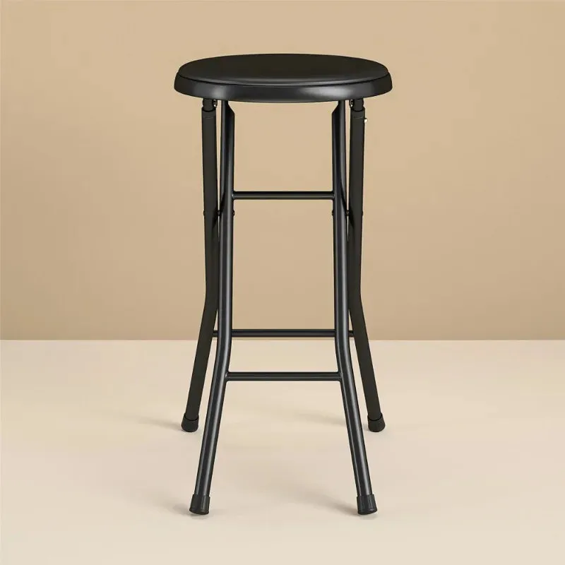 Folding Metal Stool, Black，Slip-Resistant, Padded，Easy to clean，Lightly padded seat