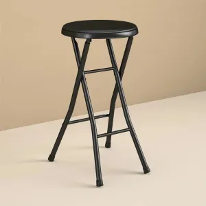 Folding Metal Stool, Black，Slip-Resistant, Padded，Easy to clean，Lightly padded seat