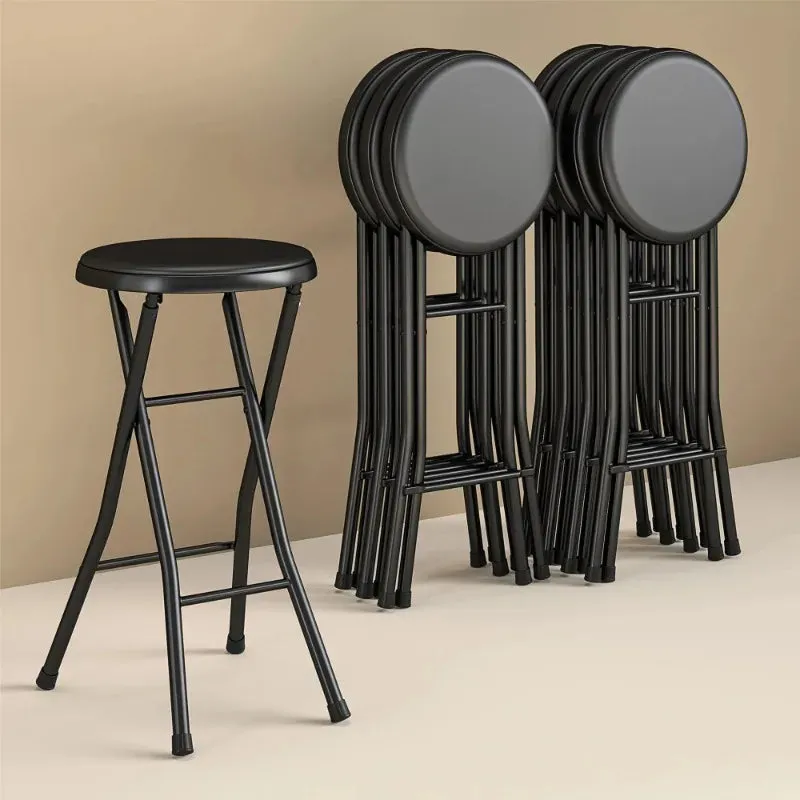 Folding Metal Stool, Black，Slip-Resistant, Padded，Easy to clean，Lightly padded seat
