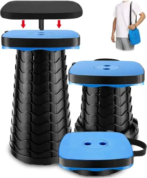 Folding Portable Retractable Stool, Foldable Collapsible Telescopic Seat with 10” X 10” Cushion, Small and Lightweight Expandable Stool for Fishing Camping Outdoor Travel Garden, Load 500lbs