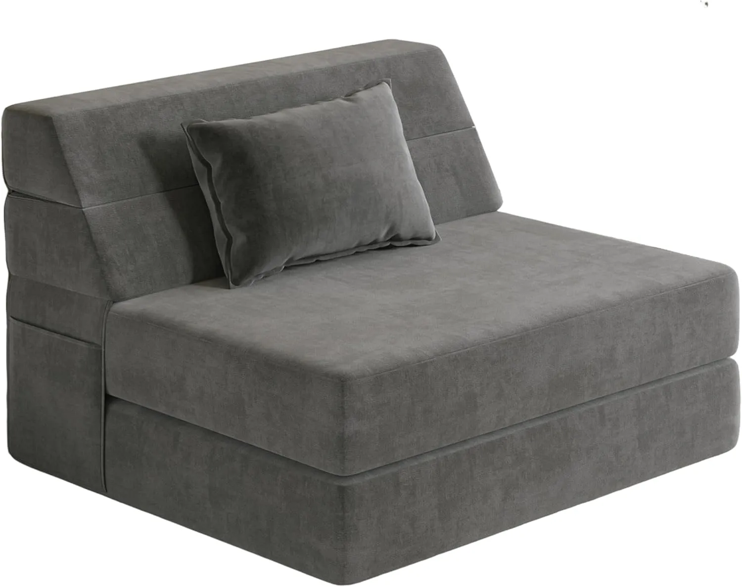 Folding Sofa Bed Convertible Sleeper Chair with Pillow Fold Out Couch Memory Foam Floor Mattress Portable Futon Sofa Bed Lazy Sofa for Living Room/Dorm/Guest Room/Home Office, Single, Light Grey