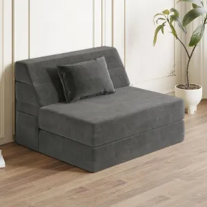 Folding Sofa Bed Convertible Sleeper Chair with Pillow Fold Out Couch Memory Foam Floor Mattress Portable Futon Sofa Bed Lazy Sofa for Living Room/Dorm/Guest Room/Home Office, Single, Light Grey