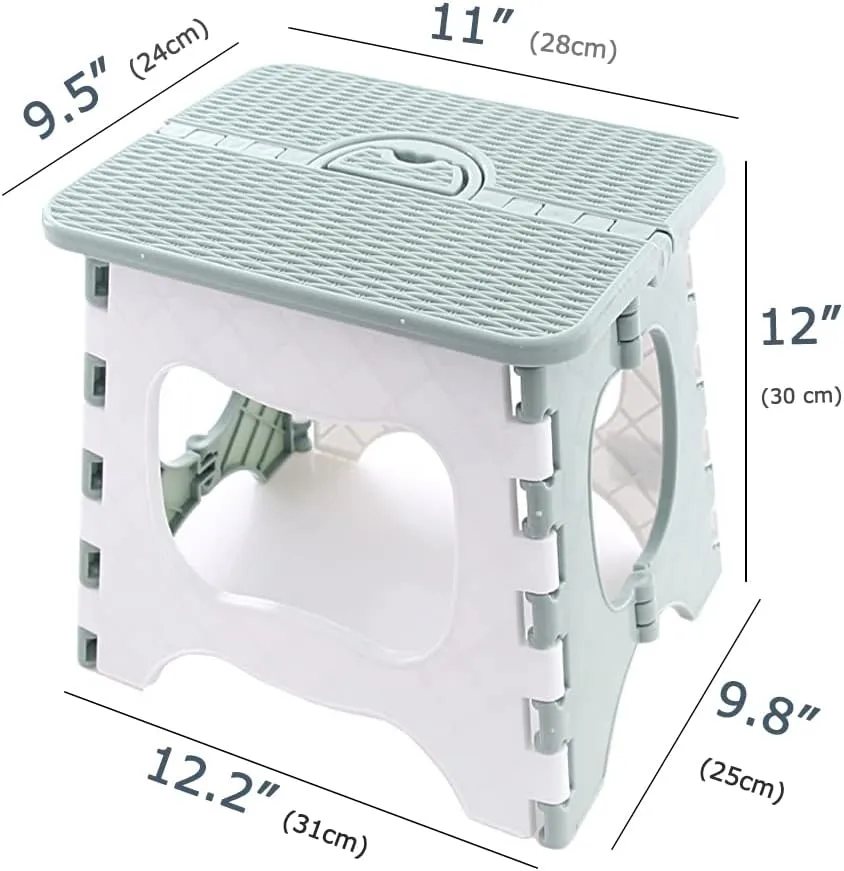 Folding Step Stool Compact Plastic Foldable Step Stool Holds Up to 300 lbs,12 inches,30cm,Non-Slip(Green) 1PCS