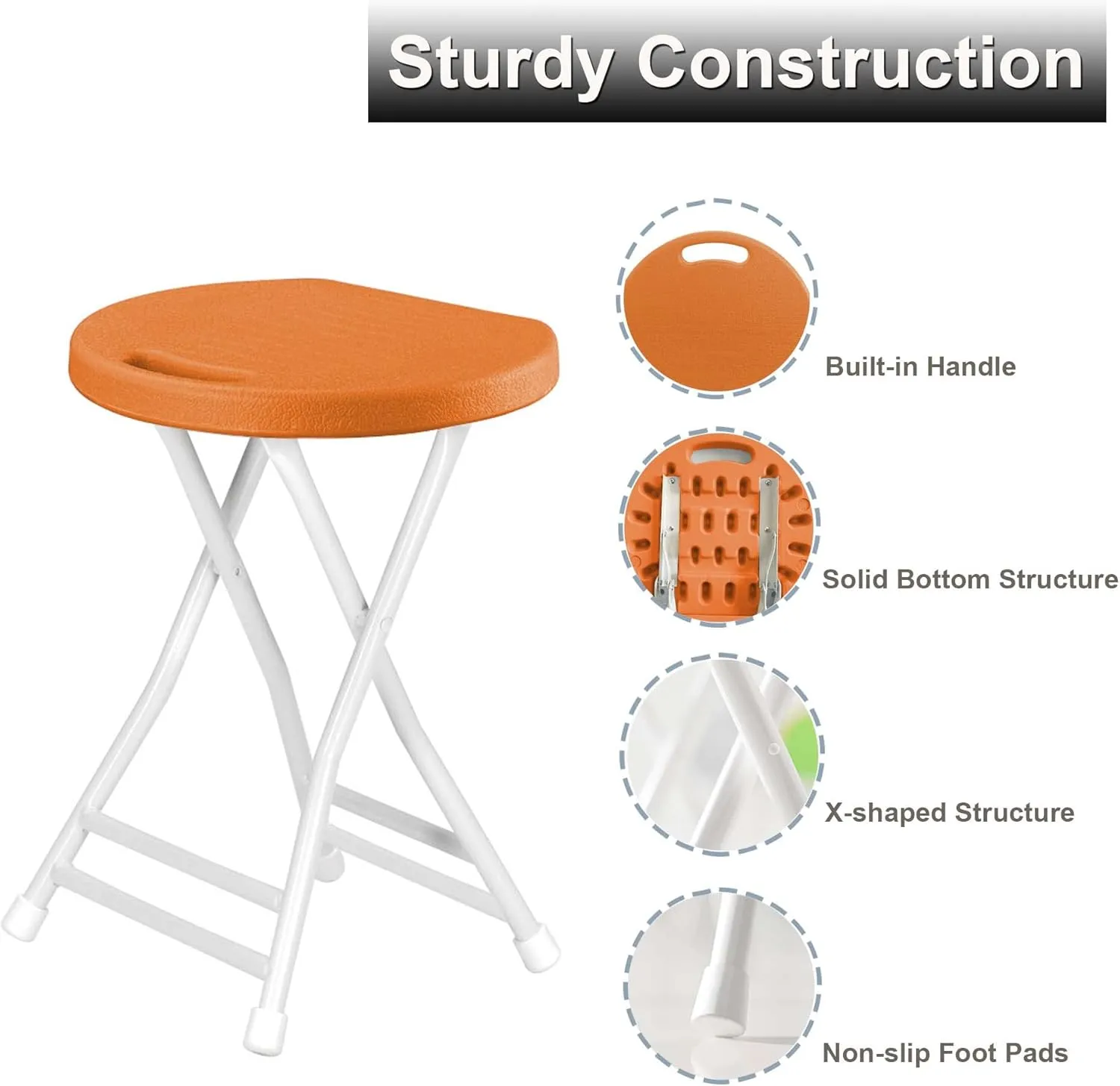 Folding Stool with Handle,Folding Chair,Folding Bar Stool with Non-Slip Feet,600 lbs Capacity,Indoor and Outdoor Foldable Stool for Adults(13"×11.5"×18")